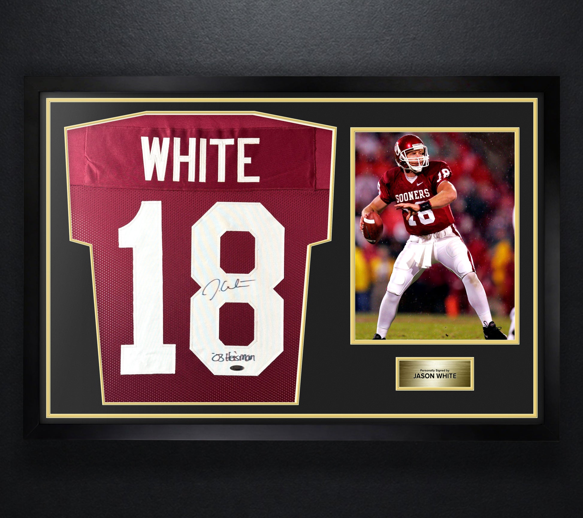 Jason White Signed Oklahoma Sooners Jersey Framed TRISTAR Authentic COA - Photo of frame