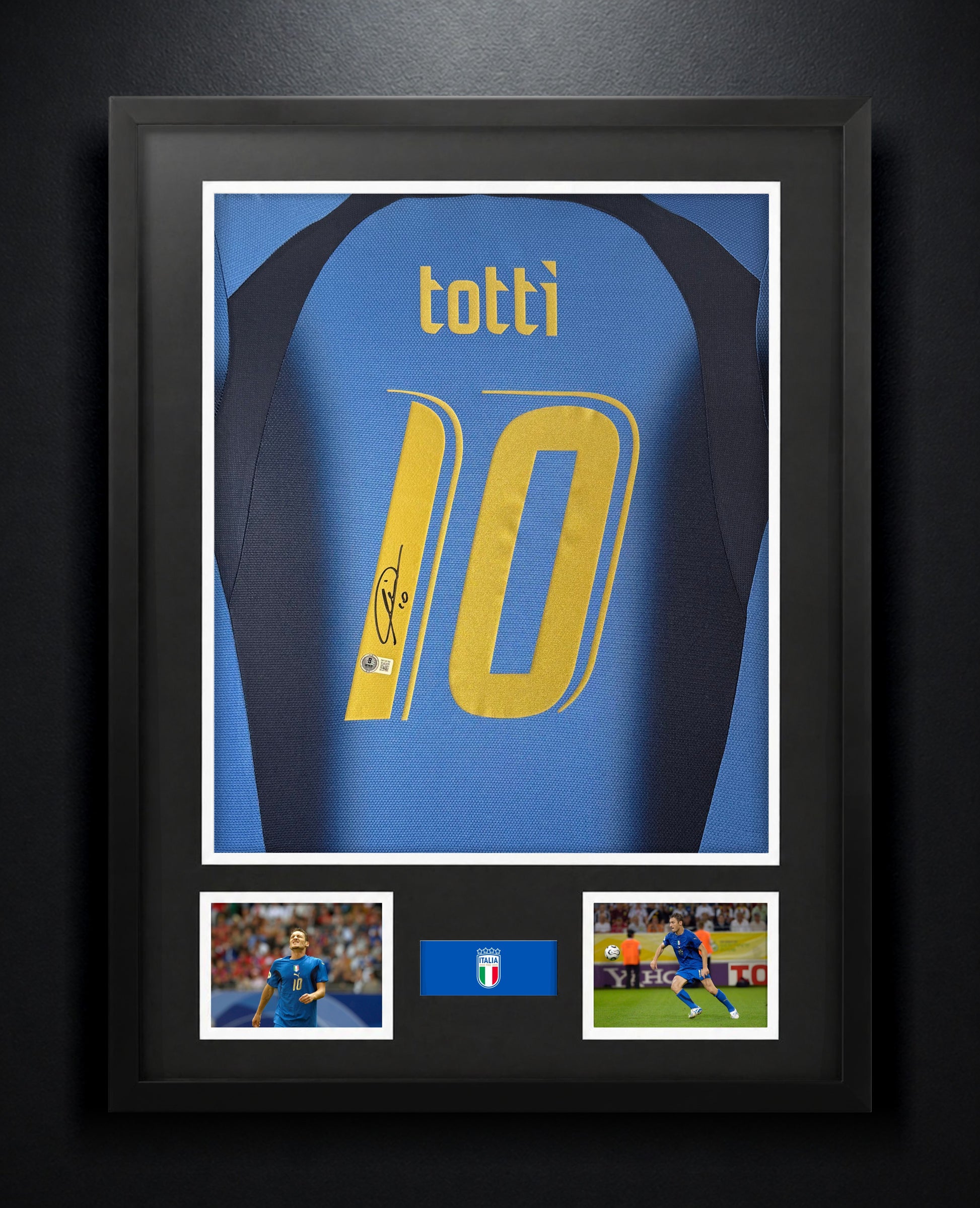 Francesco Totti Signed Italy Puma Jersey Framed Beckett COA - Photo of frame