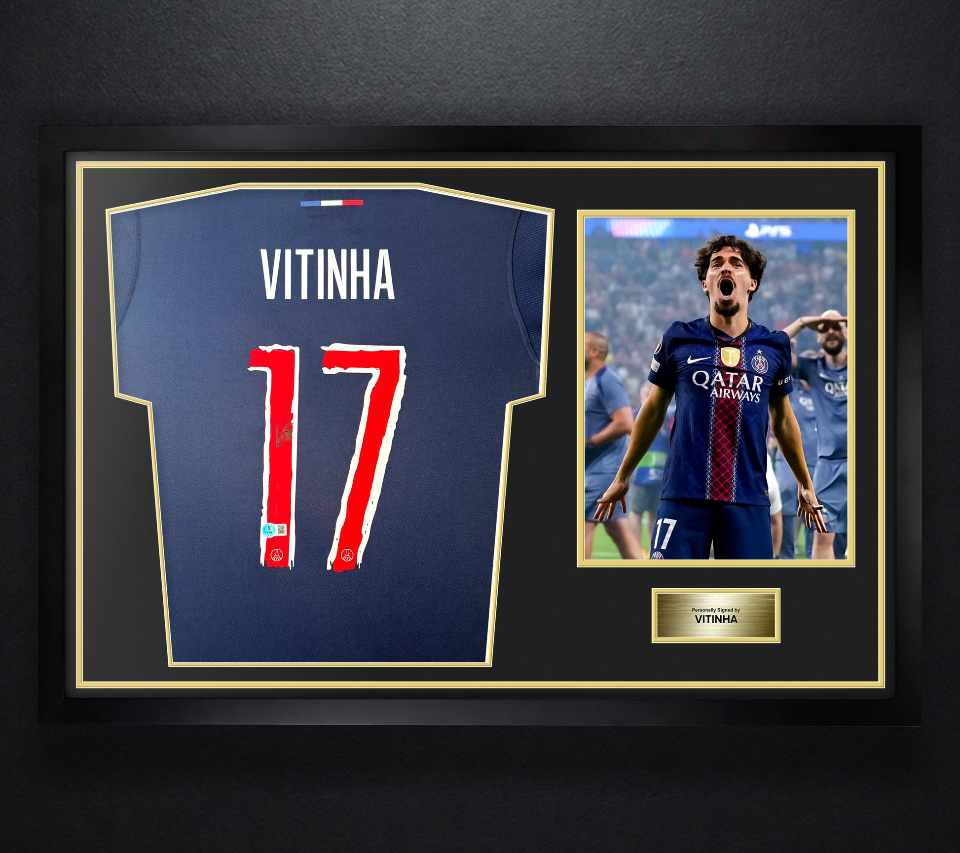 Vitinha Signed PSG Nike Jersey Framed Beckett COA - Photo of frame