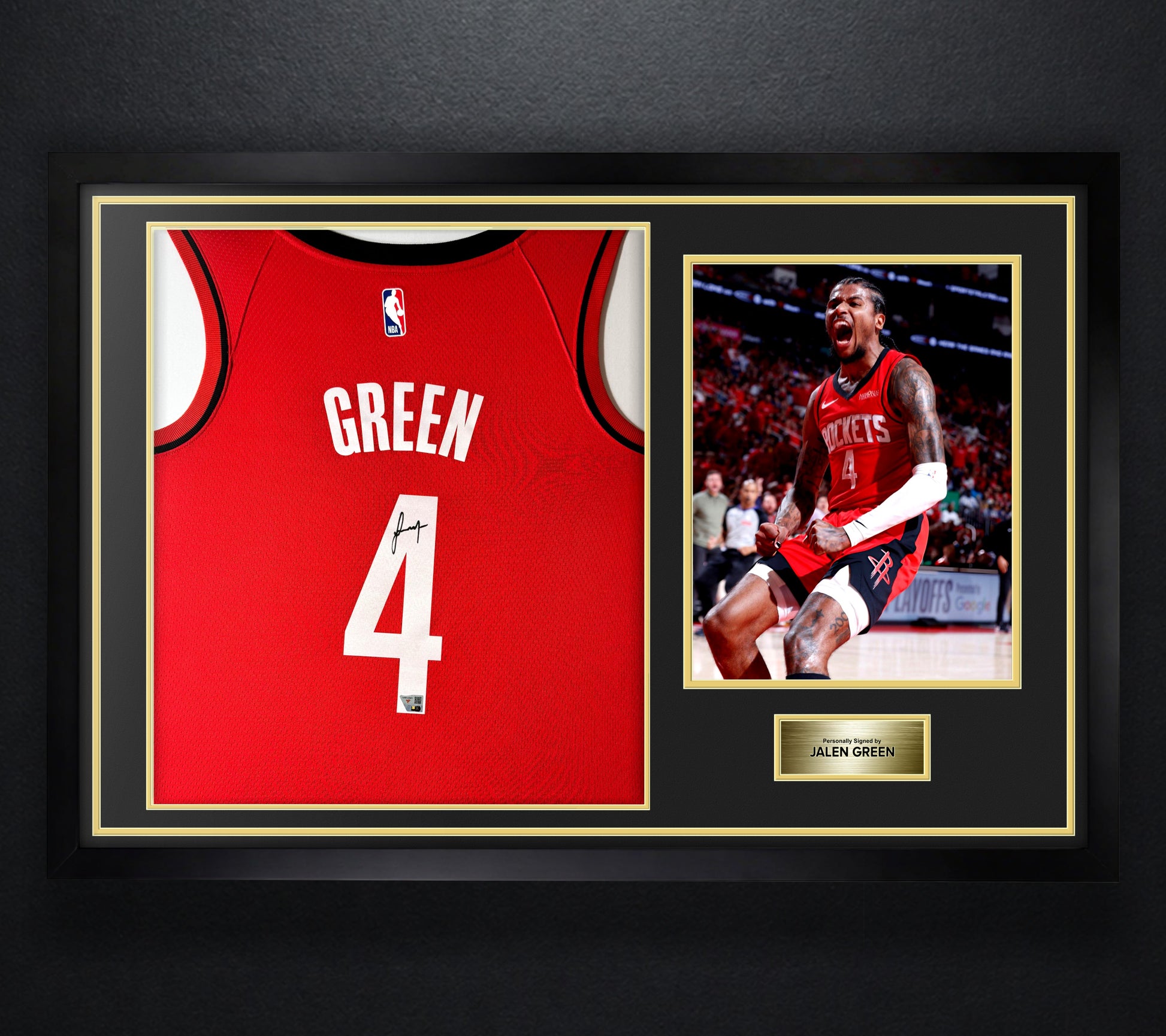 Jalen Green Signed Houston Rockets Nike Jersey Framed Fanatics COA - Photo of frame