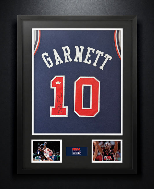 Kevin Garnett Signed USA Jersey Framed JSA COA - Photo of frame