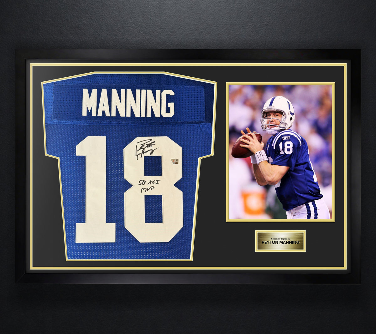 Peyton Manning Signed Indianapolis Colts Mitchell & Ness Jersey Framed Fanatics COA INSCRIBED - Photo of frame