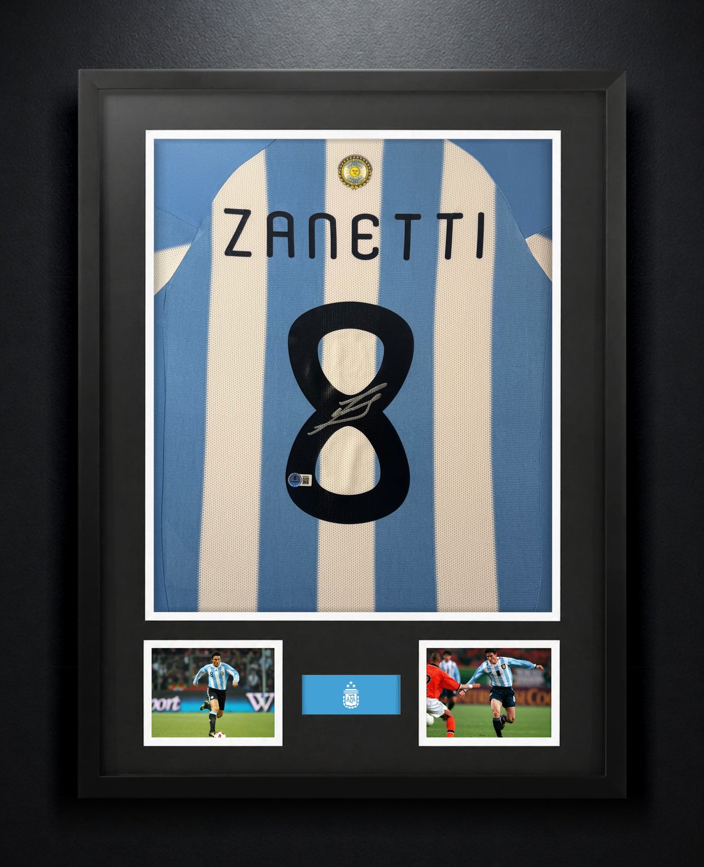 Javier Zanetti Signed Argentina Adidas Jersey Framed Beckett COA - Photo of frame