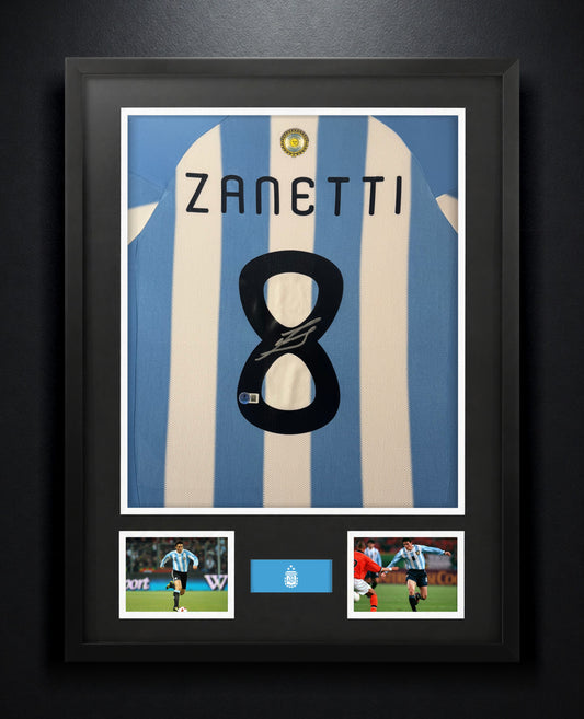 Javier Zanetti Signed Argentina Adidas Jersey Framed Beckett COA - Photo of frame