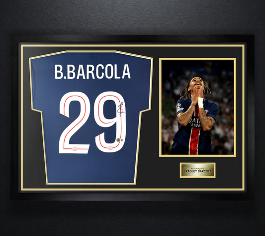 Bradley Barcola Signed PSG Nike Jersey Framed Beckett COA - Photo of frame