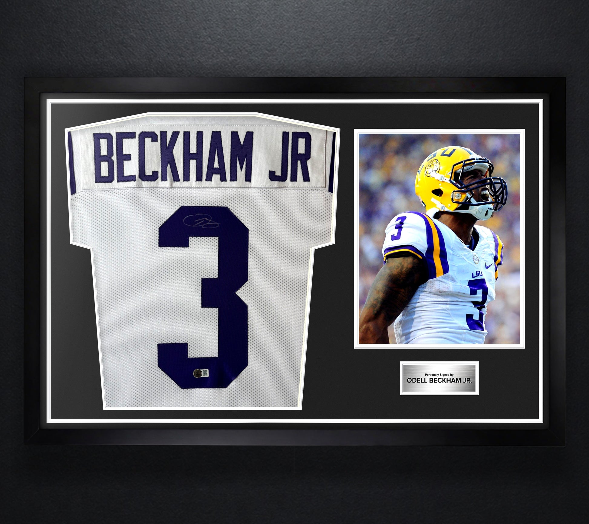 Odell Beckham Jr. Signed LSU Tigers Jersey Framed Beckett COA - Photo of frame