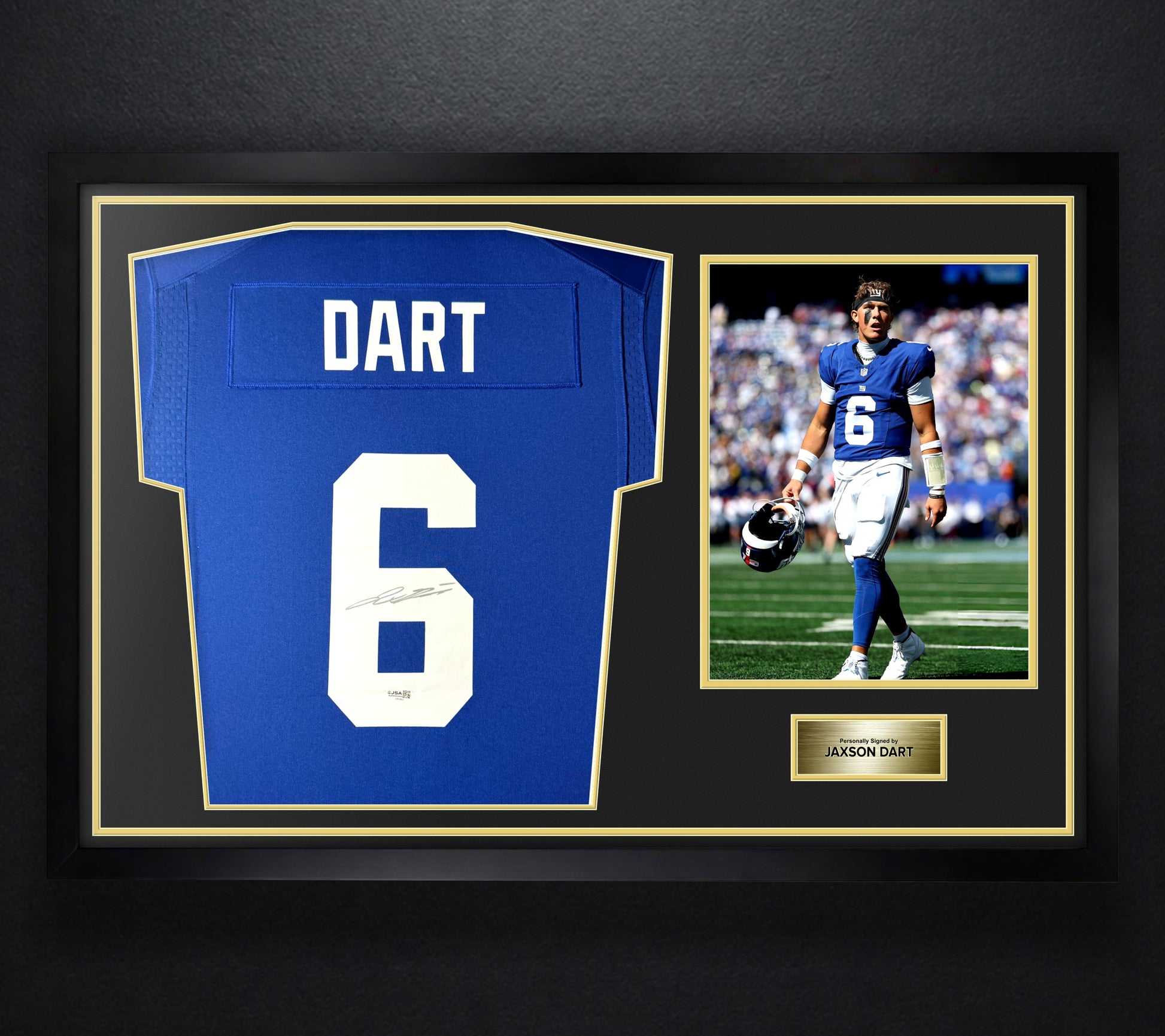 Jaxson Dart Signed New York Giants Nike Jersey Framed JSA COA - Photo of frame