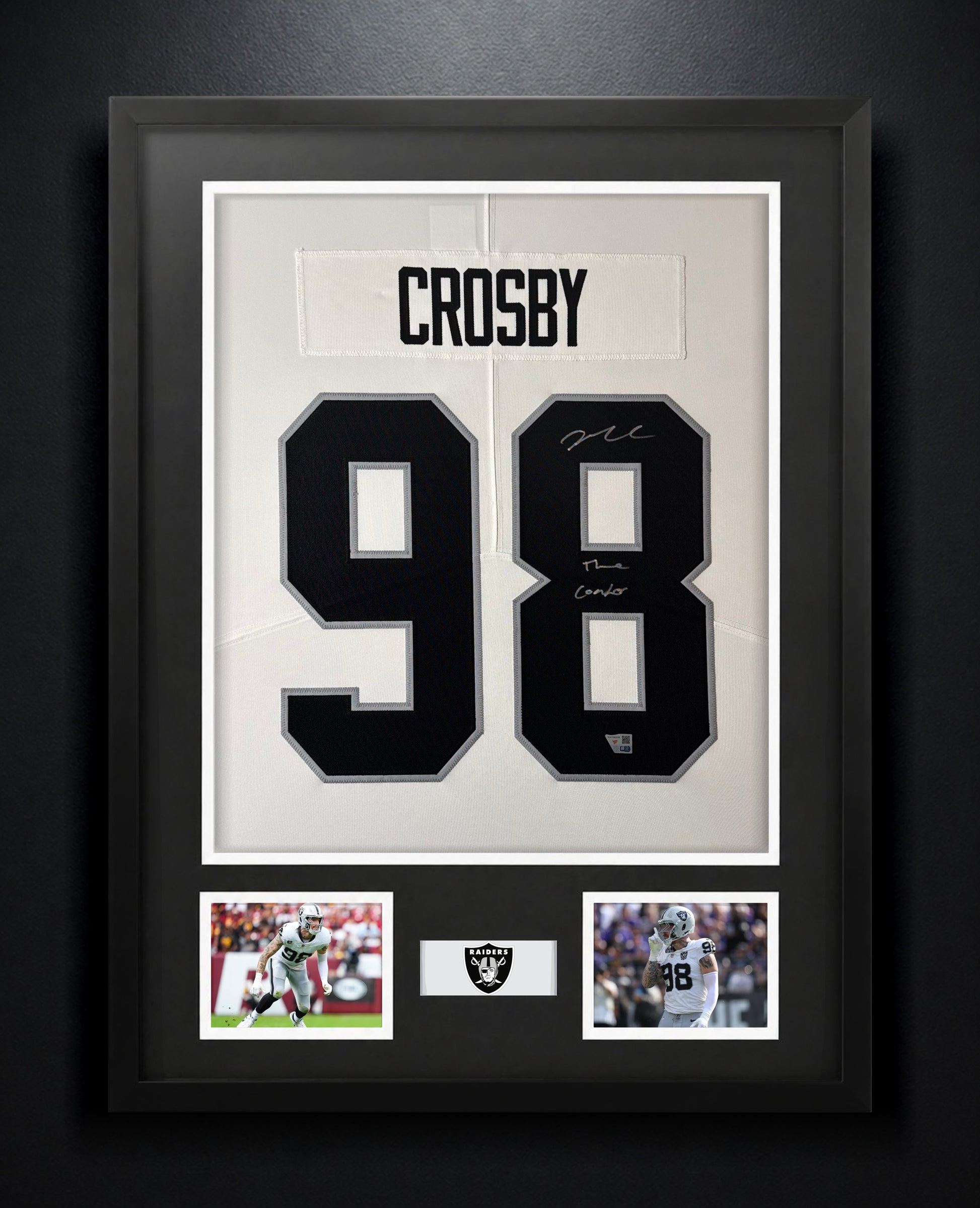Maxx Crosby Signed Las Vegas Raiders Nike Jersey Framed Fanatics COA INSCRIBED - Photo of frame