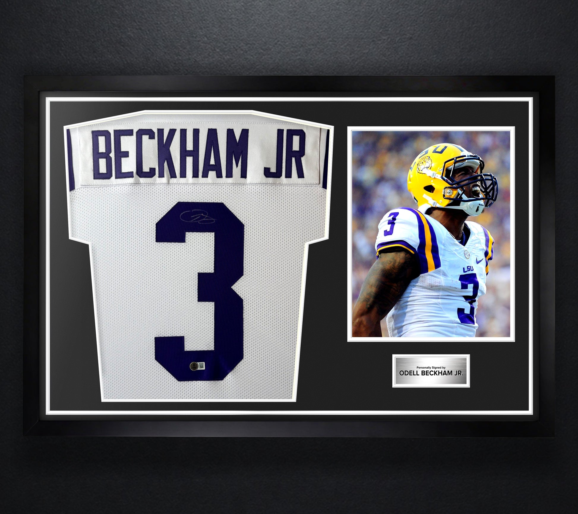 Odell Beckham Jr. Signed LSU Tigers Jersey Framed Beckett COA - Photo of frame