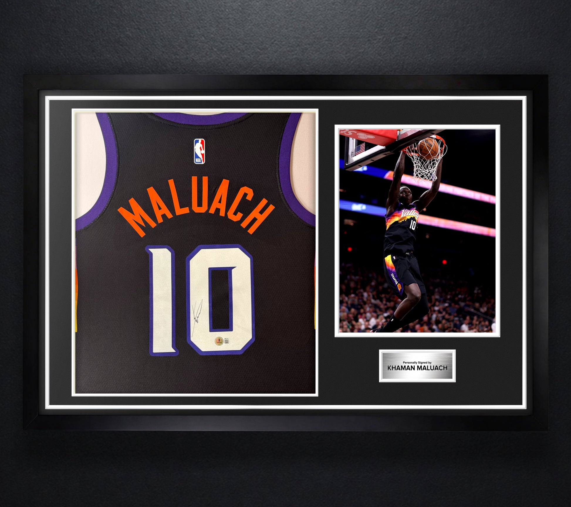Khaman Maluach Signed Phoenix Suns Nike Jersey Framed Beckett COA - Photo of frame