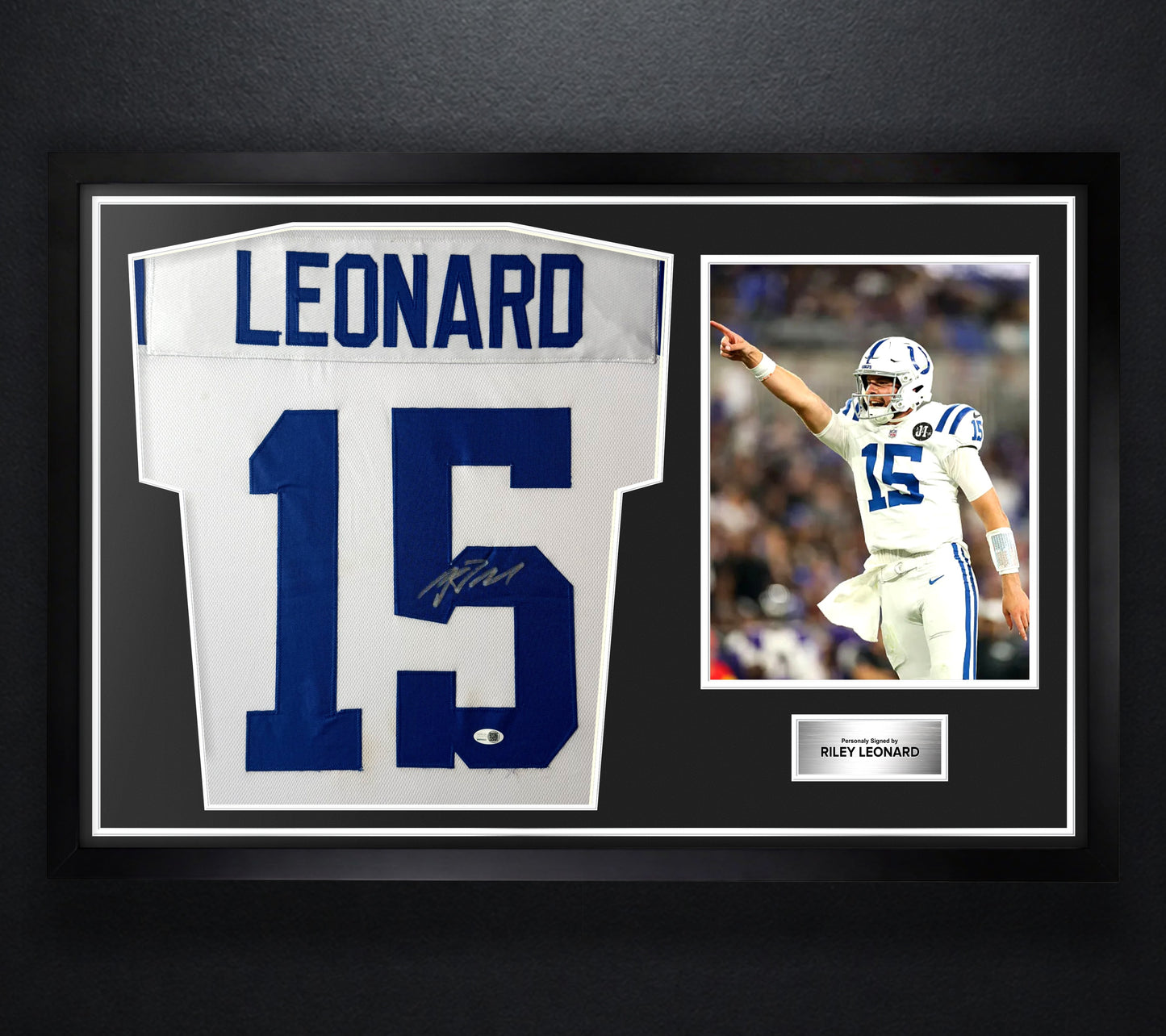 Riley Leonard Signed Indianapolis Colts Jersey Framed JSA COA - Photo of frame