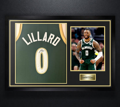 Damian Lillard Signed Milwaukee Bucks Jersey Framed JSA COA - Photo of frame