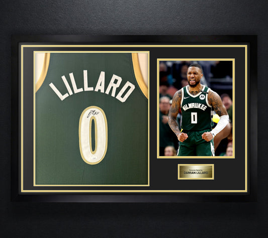 Damian Lillard Signed Milwaukee Bucks Jersey Framed JSA COA - Photo of frame