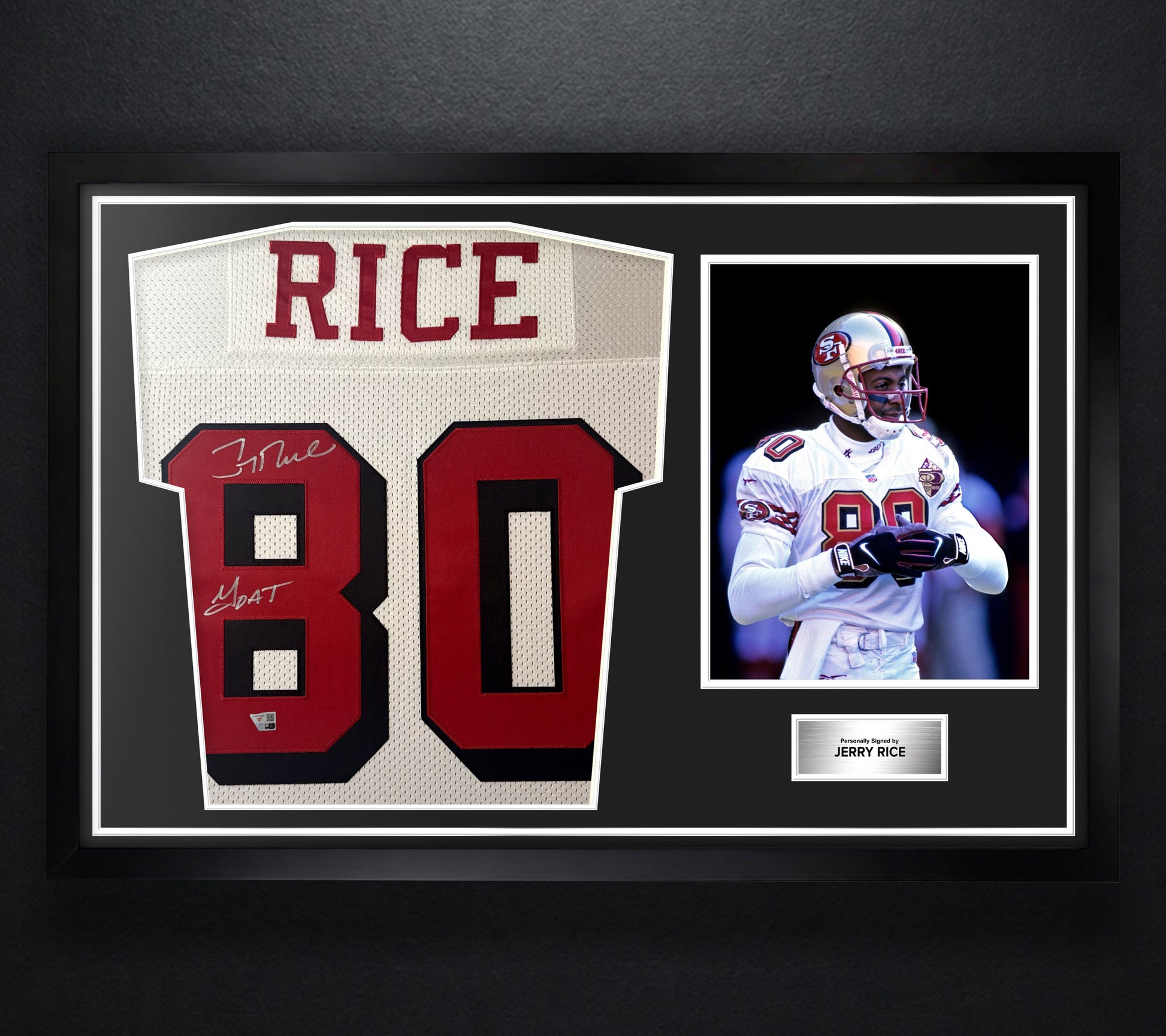 Jerry Rice Signed San Francisco 49ers Mitchell & Ness Jersey Framed Fanatics COA INSCRIBED - Photo of frame