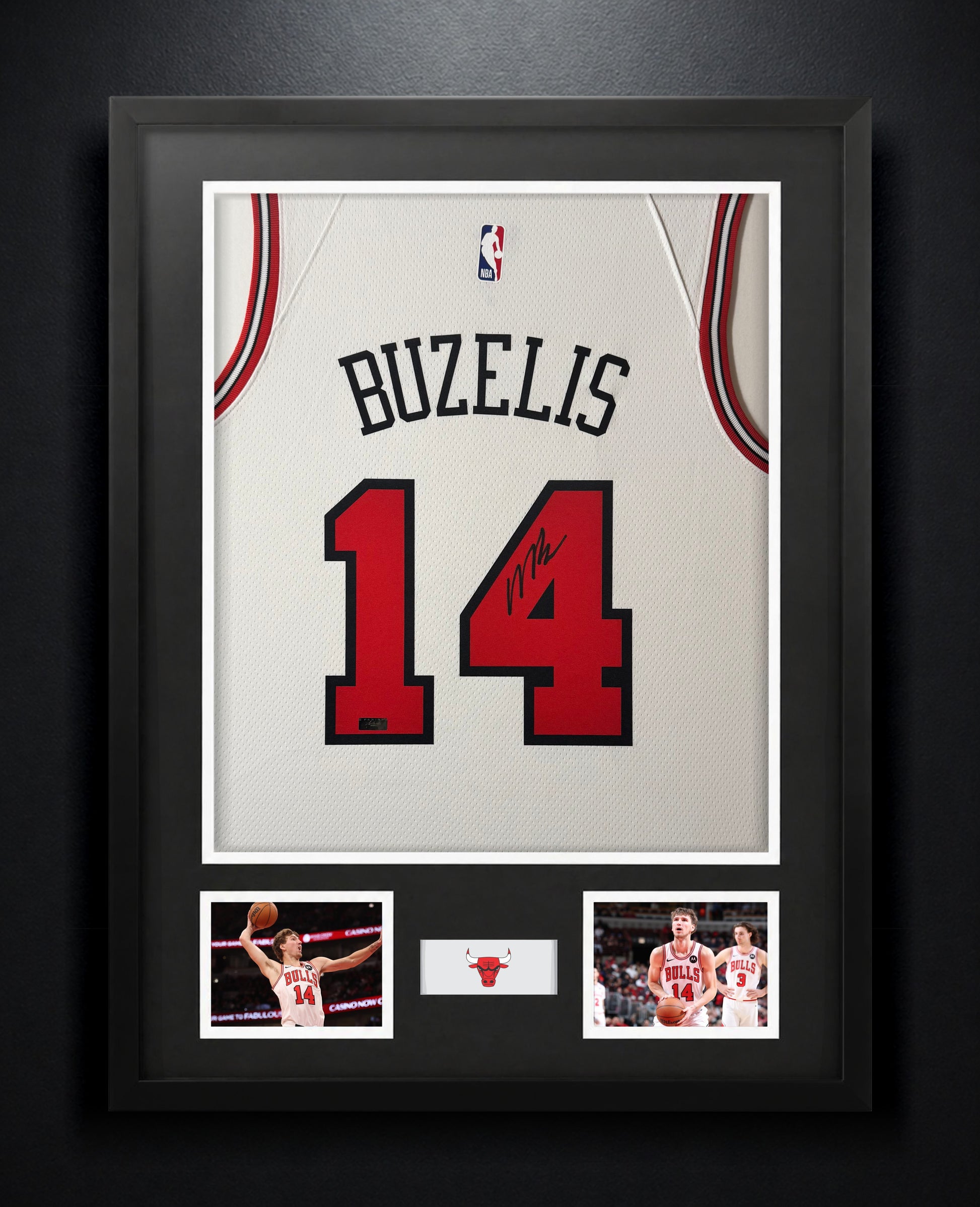 Matas Buzelis Signed Chicago Bulls Nike Jersey Framed Panini Authenthic COA - Photo of frame