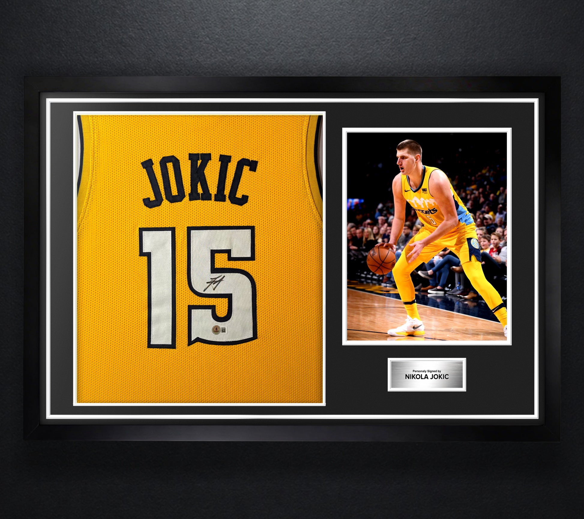 Nikola Jokic Signed Denver Nuggets Jersey Framed Beckett COA - Photo of frame