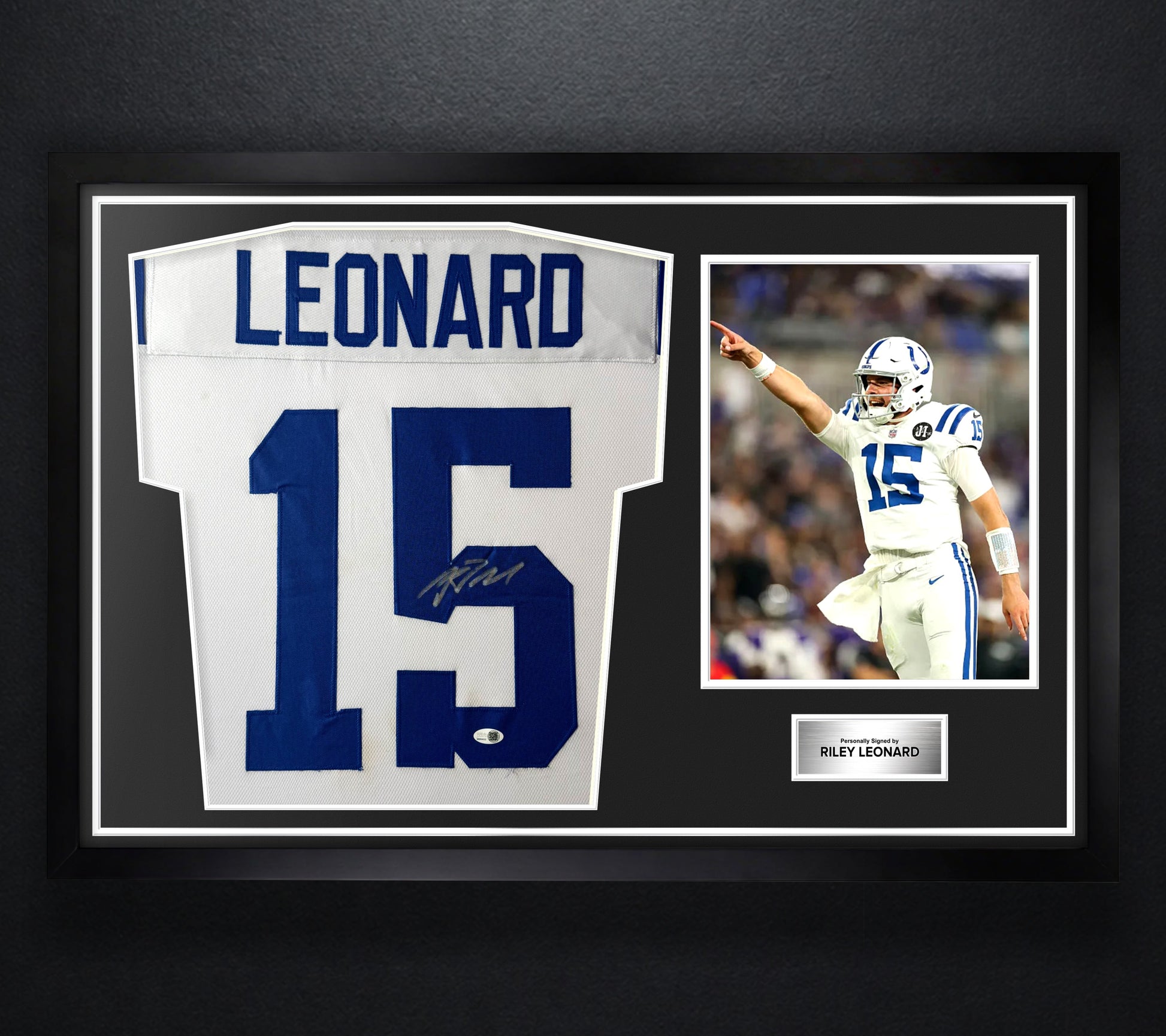 Riley Leonard Signed Indianapolis Colts Jersey Framed JSA COA - Photo of frame