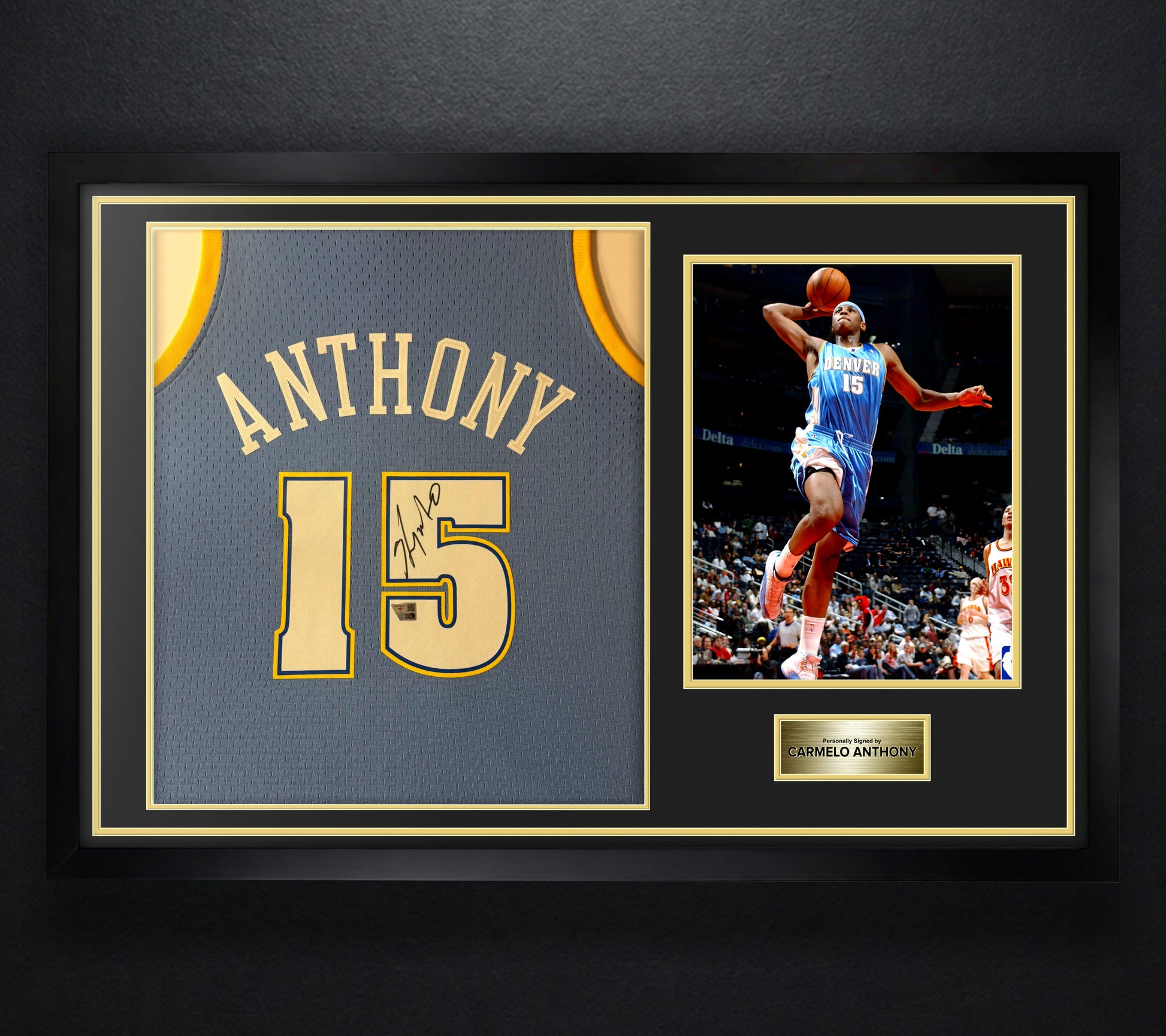 Carmelo Anthony Signed Denver Nuggets Mitchell & Ness Jersey Framed Fanatics COA - Photo of frame