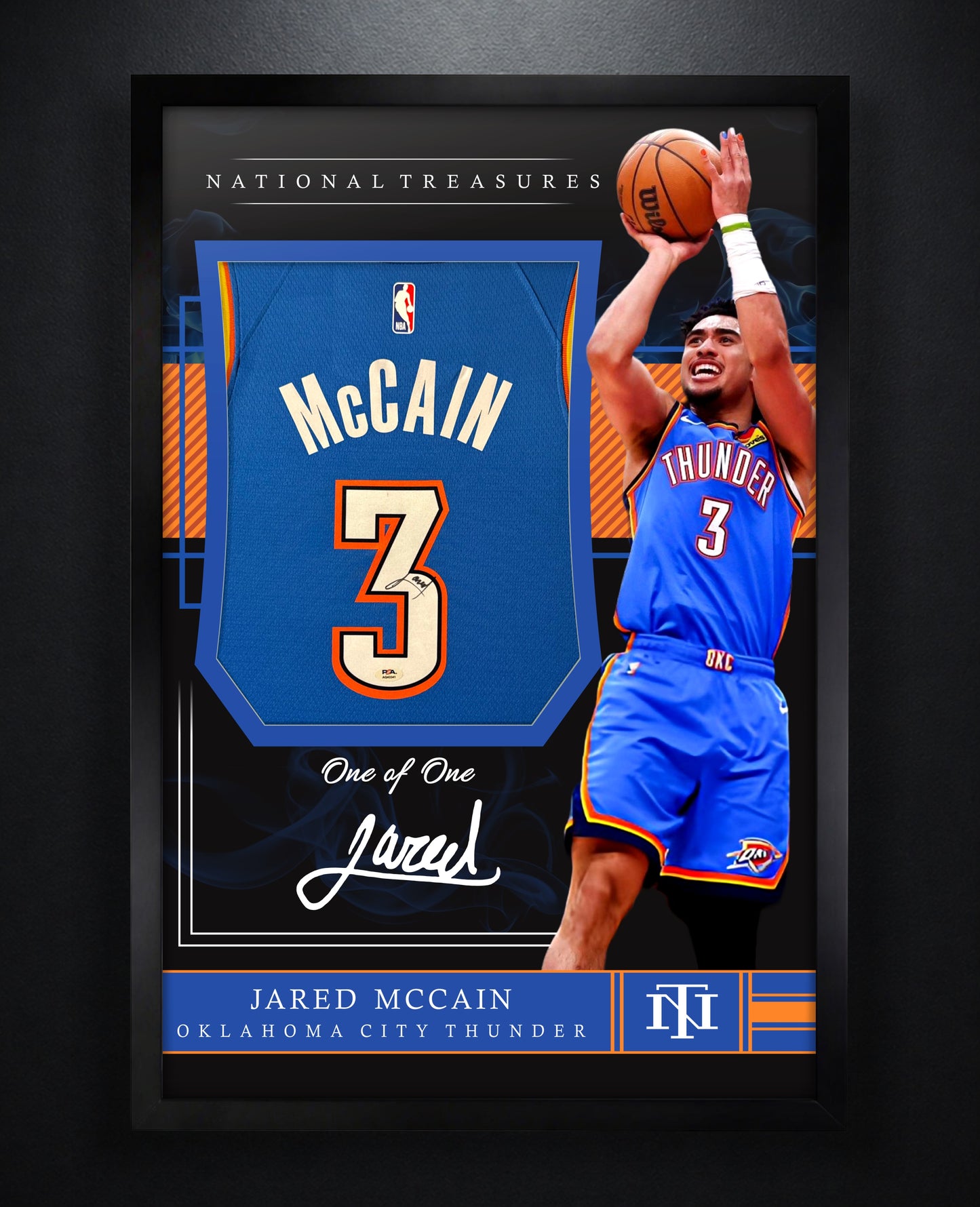 Jared McCain Signed Oklahoma City Thunder Nike Jersey Framed PSA COA - Photo of frame