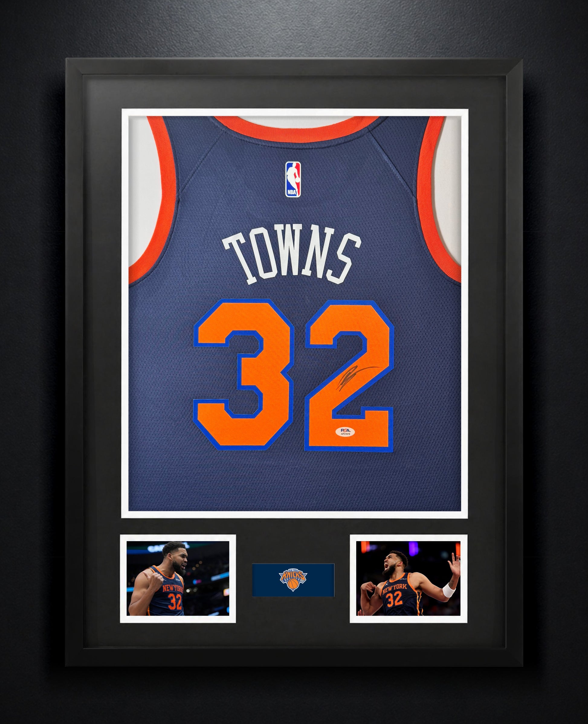 Karl-Anthony Towns Signed New York Knicks Nike Jersey Framed PSA COA - Photo of frame