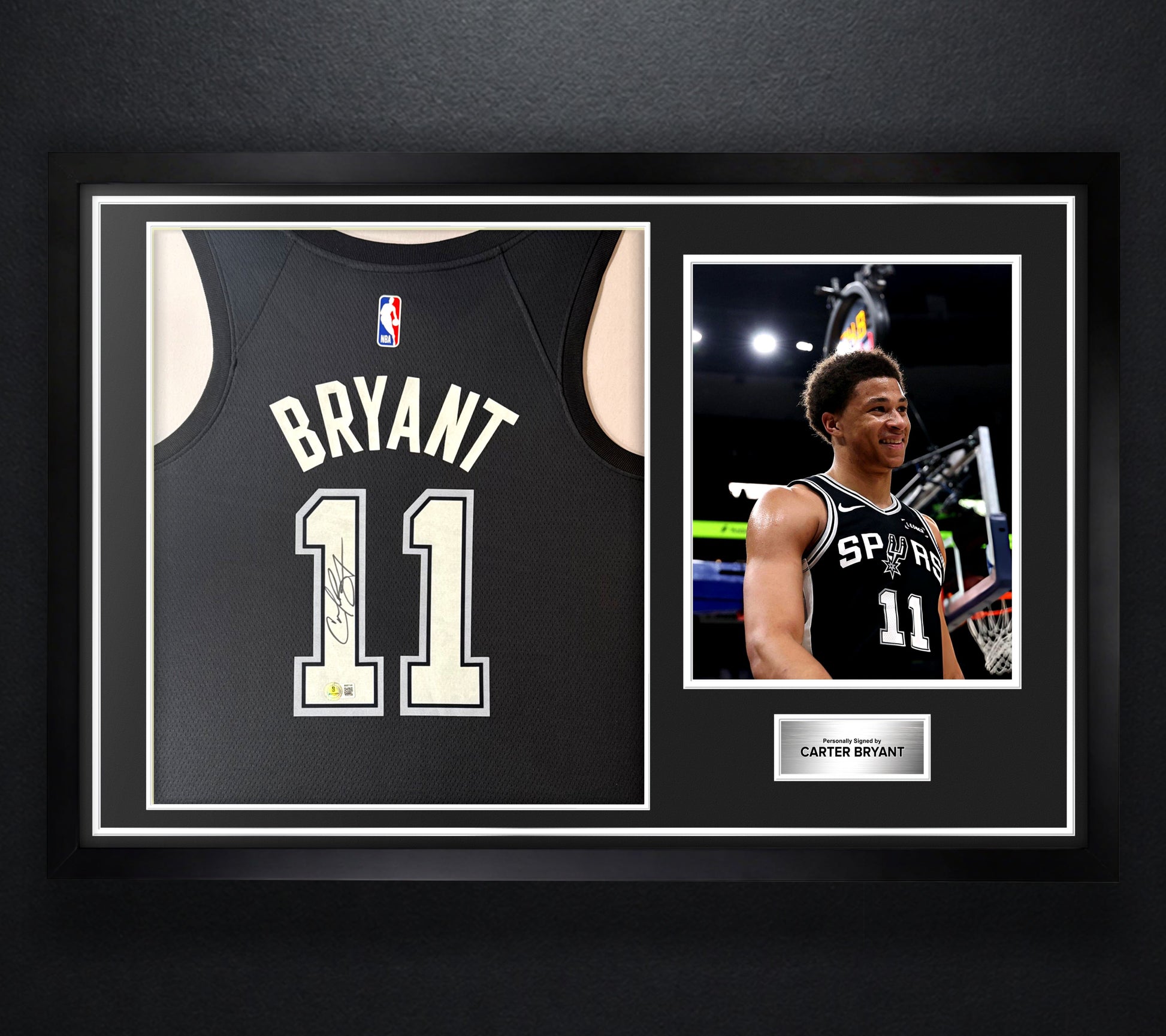 Carter Bryant Signed San Antonio Spurs Nike Jersey Framed Beckett COA + VIDEO PROOF - Photo of frame