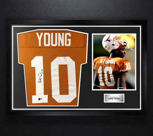 Vince Young Signed Texas Longhorns Jersey Framed Beckett COA INSCRIBED - Photo of frame