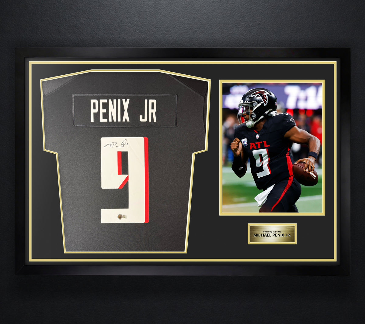 Michael Penix Jr. Signed Atlanta Falcons Nike Jersey Framed Beckett COA - Photo of frame