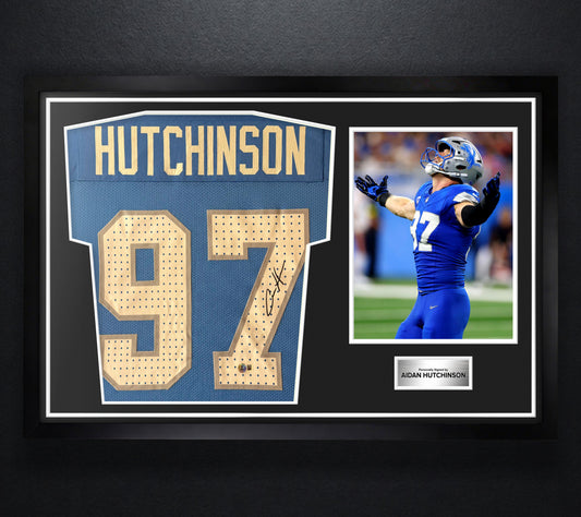 Aidan Hutchinson Signed Detroit Lions Jersey Framed Beckett COA - Photo of frame