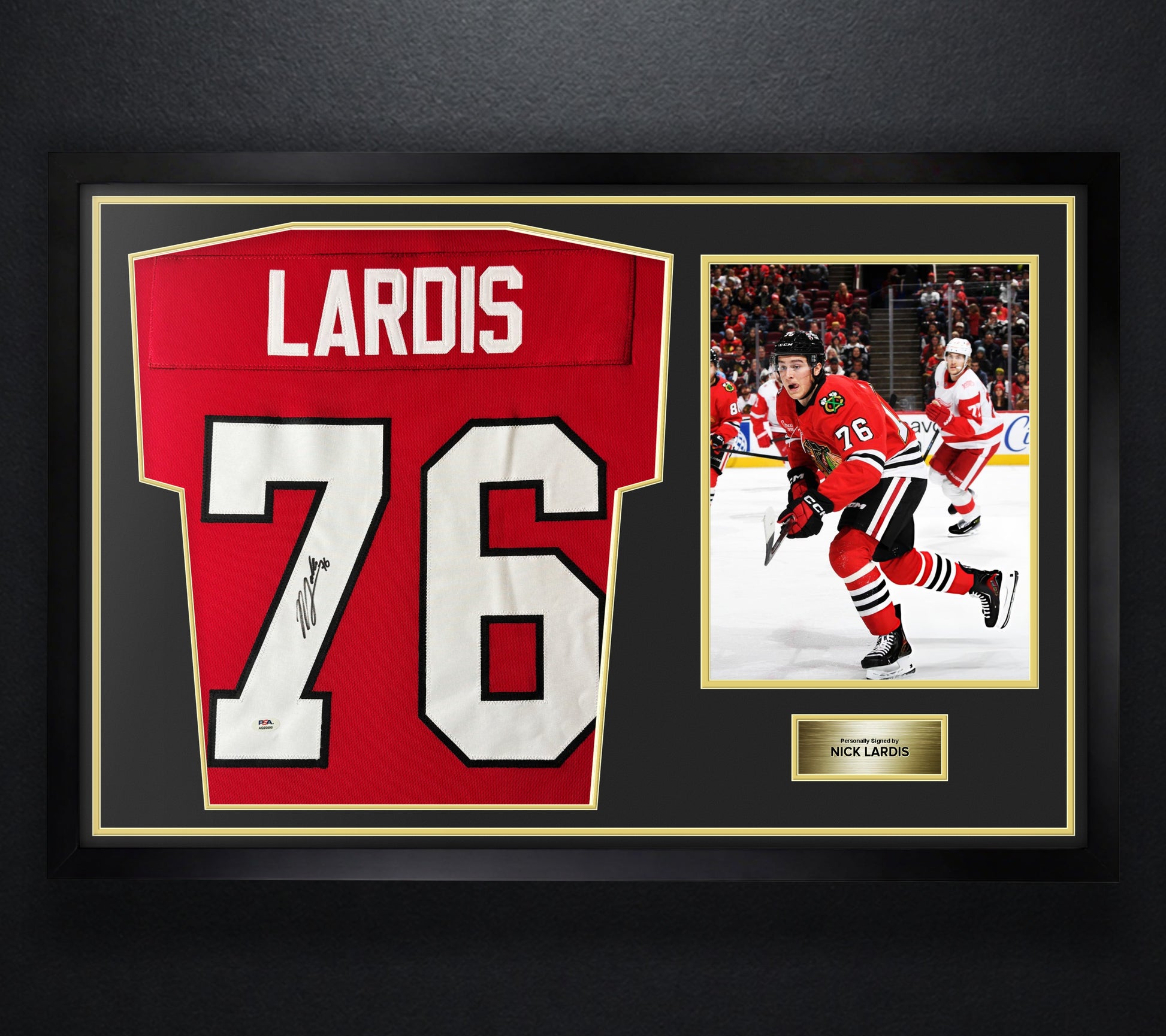 Nick Lardis Signed Chicago Blackhawks Jersey Framed PSA COA - Photo of frame