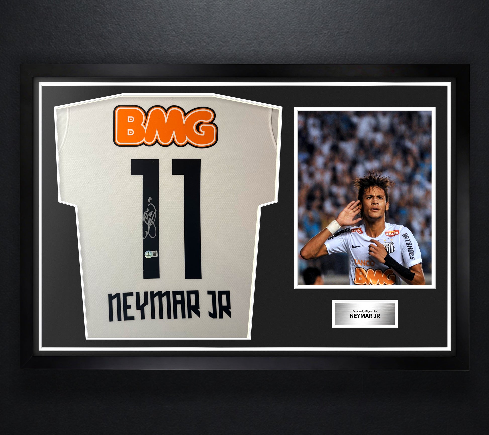 Neymar Jr Signed Santos FC Nike Jersey Framed Beckett COA - Photo of frame