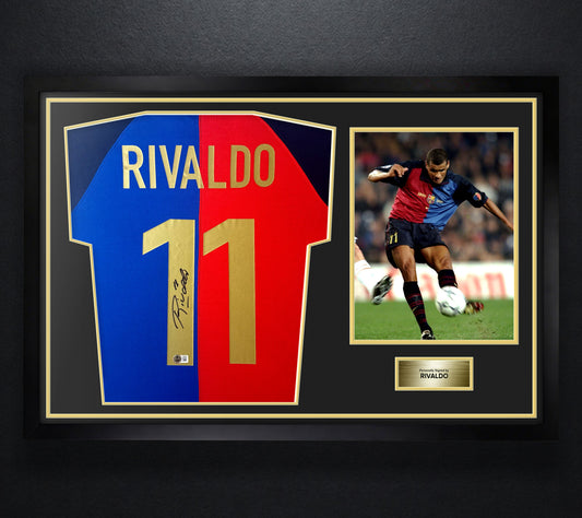 Rivaldo Signed FC Barcelona Nike Jersey Framed Beckett COA - Photo of frame