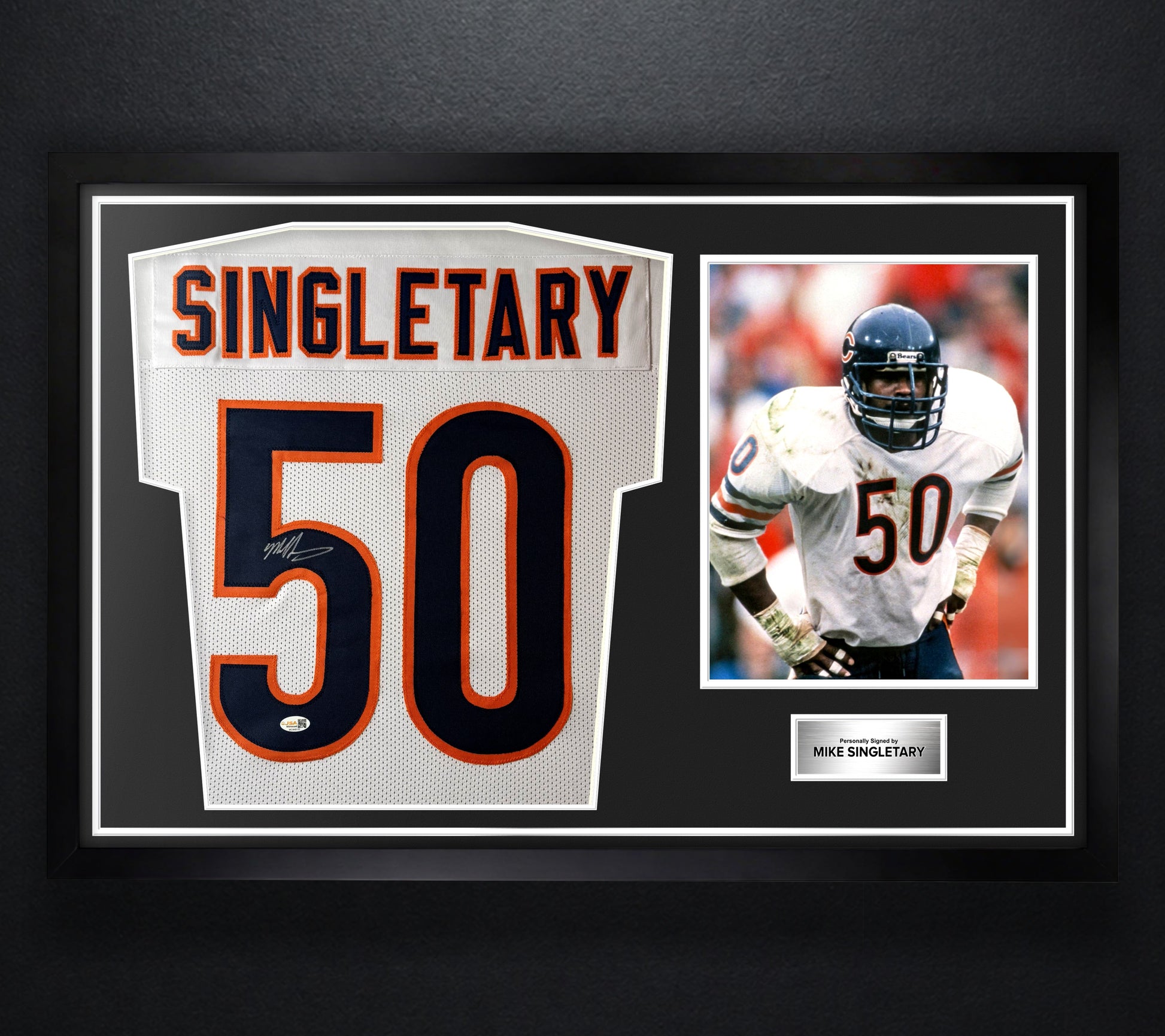 Mike Singletary Signed Chicago Bears Jersey Framed JSA COA - Photo of frame