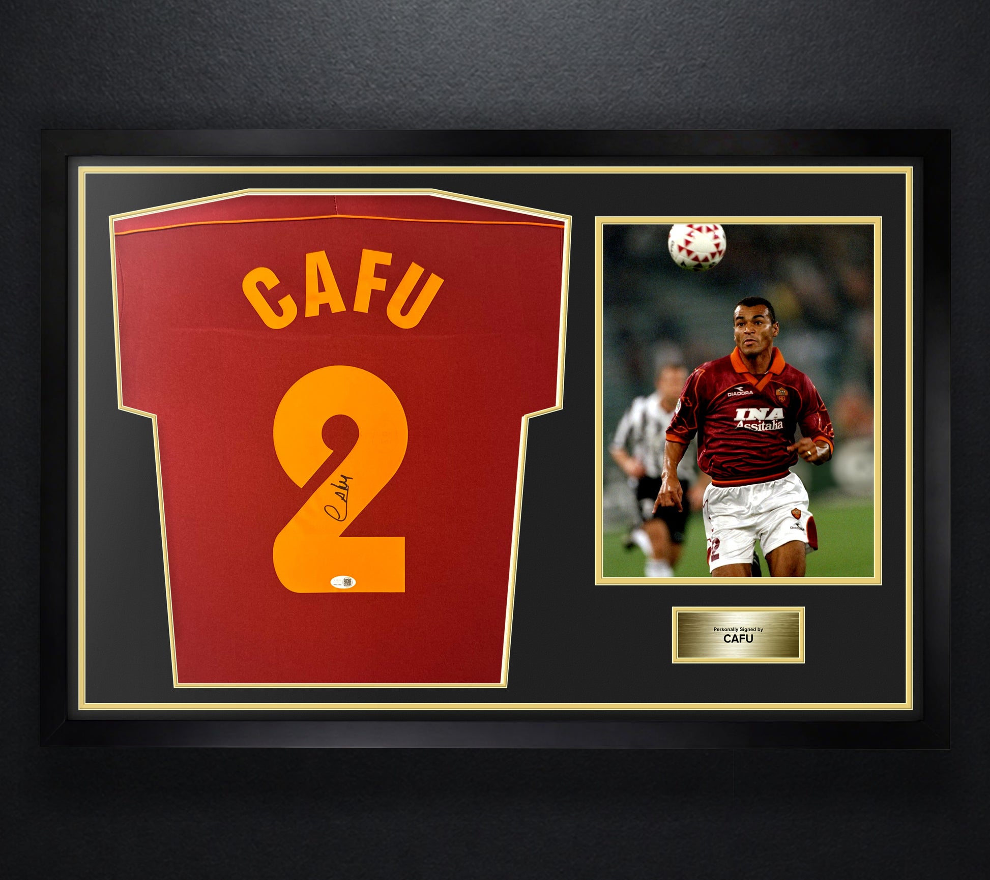 Cafu Signed AS Roma Diadora Jersey Framed JSA COA - Photo of frame