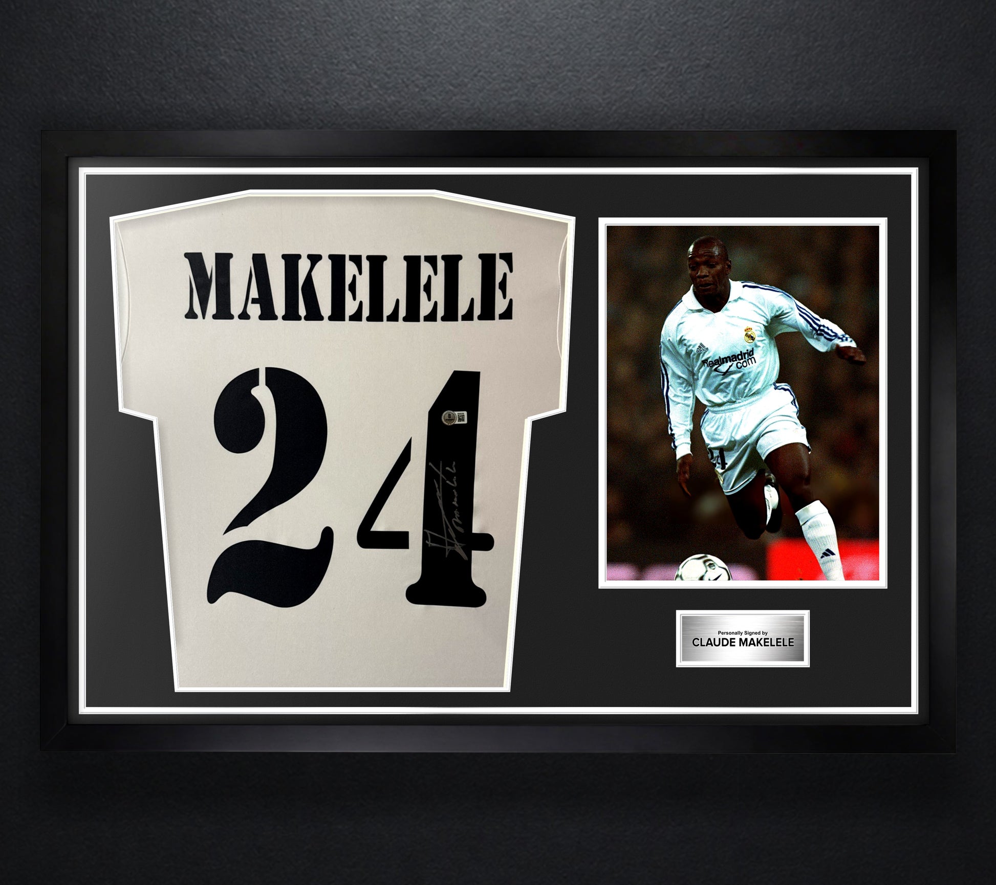 Claude Makelele Signed Real Madrid Adidas Jersey Framed Beckett COA - Photo of frame
