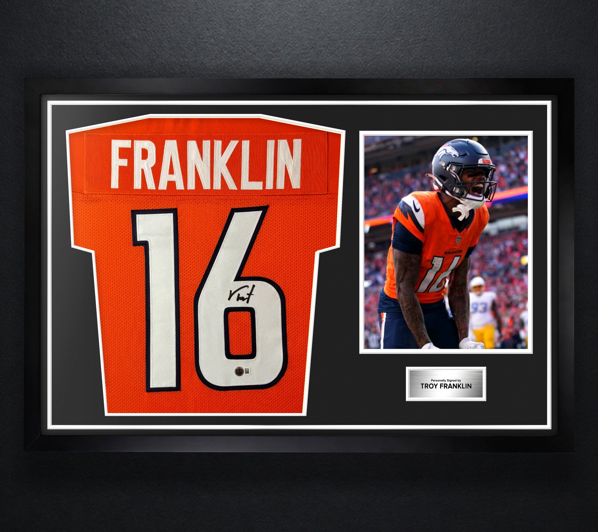 Troy Franklin Signed Denver Broncos Jersey Framed Beckett COA - Photo of frame