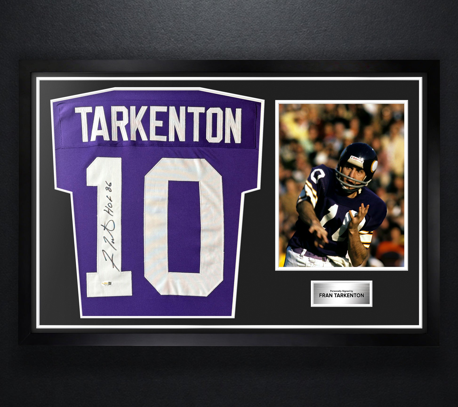 Fran Tarkenton Signed Minnesota Vikings Jersey Framed JSA COA - Photo of frame