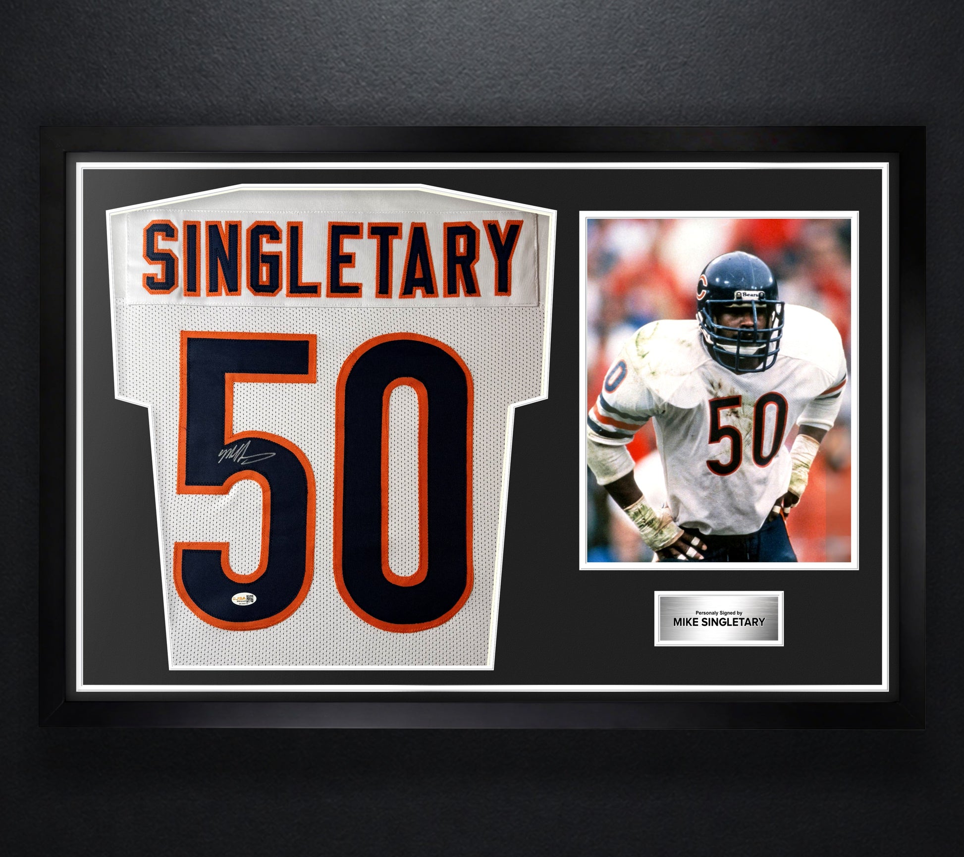 Mike Singletary Signed Chicago Bears Jersey Framed JSA COA - Photo of frame