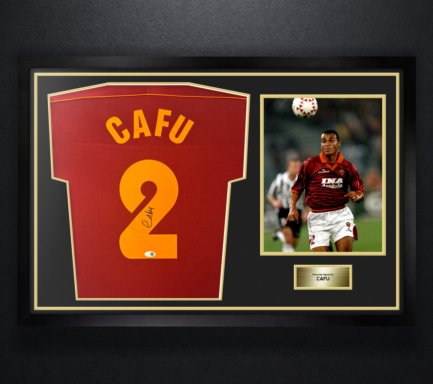 Cafu Signed AS Roma Diadora Jersey Framed JSA COA - Photo of frame