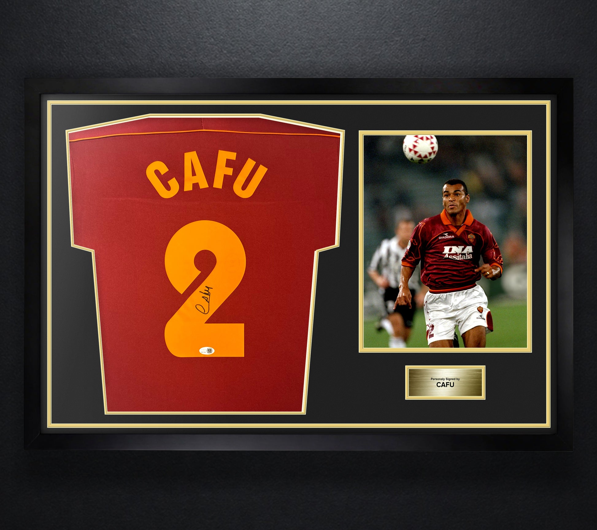 Cafu Signed AS Roma Diadora Jersey Framed JSA COA - Photo of frame