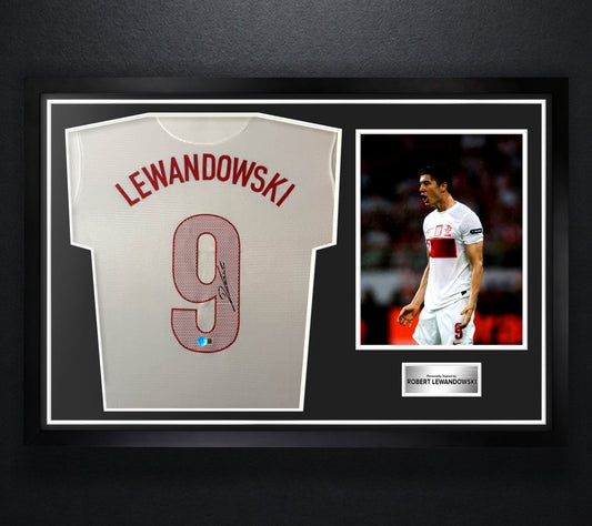 Robert Lewandowski Signed Poland Nike Jersey Framed Beckett COA - Photo of frame