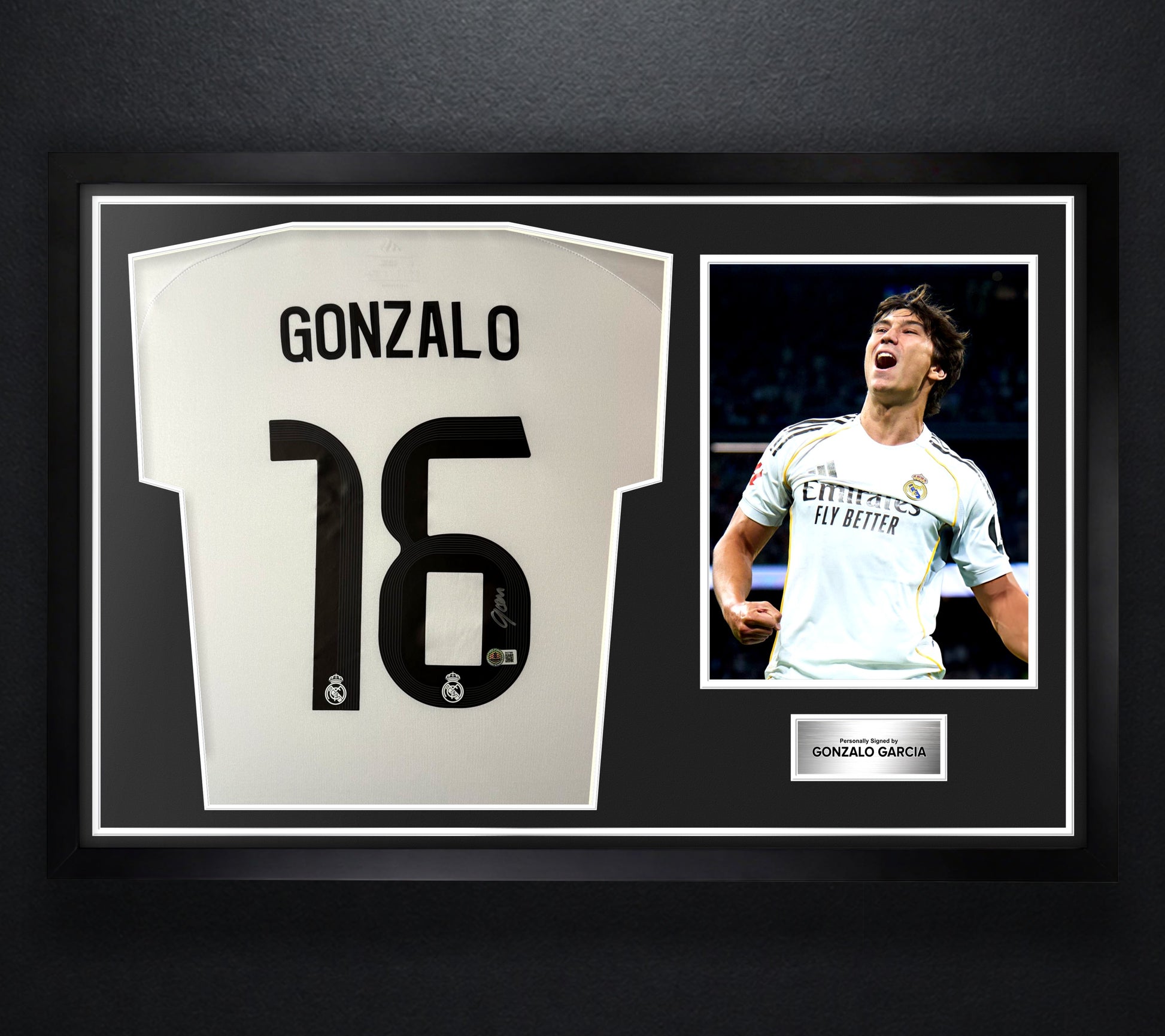 Gonzalo Garcia Signed Real Madrid Adidas Jersey Framed Beckett COA - Photo of frame
