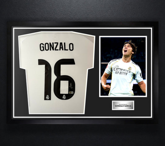 Gonzalo Garcia Signed Real Madrid Adidas Jersey Framed Beckett COA - Photo of frame
