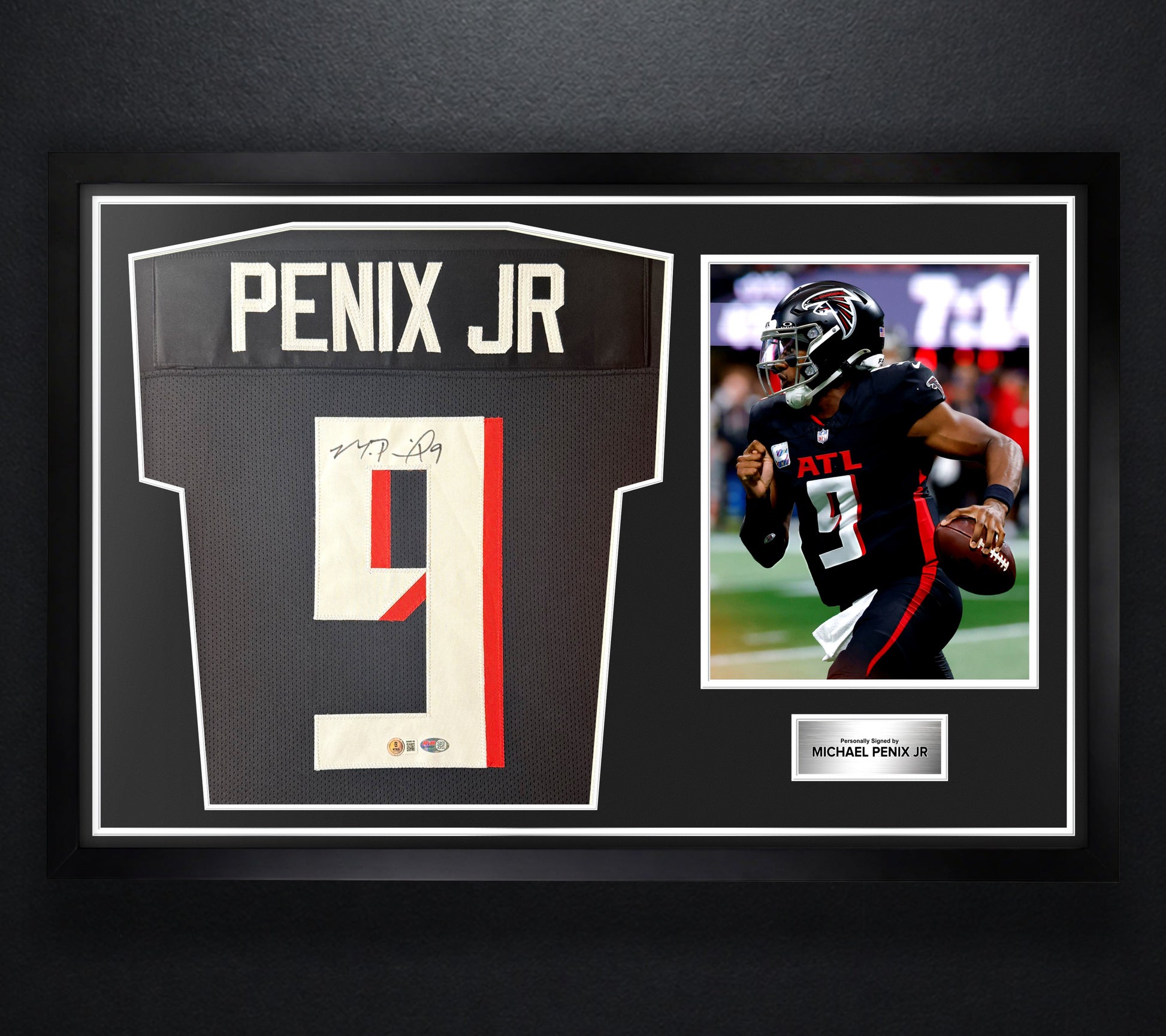 Michael Penix Jr Signed Atlanta Falcons Jersey Framed Beckett COA - Photo of frame