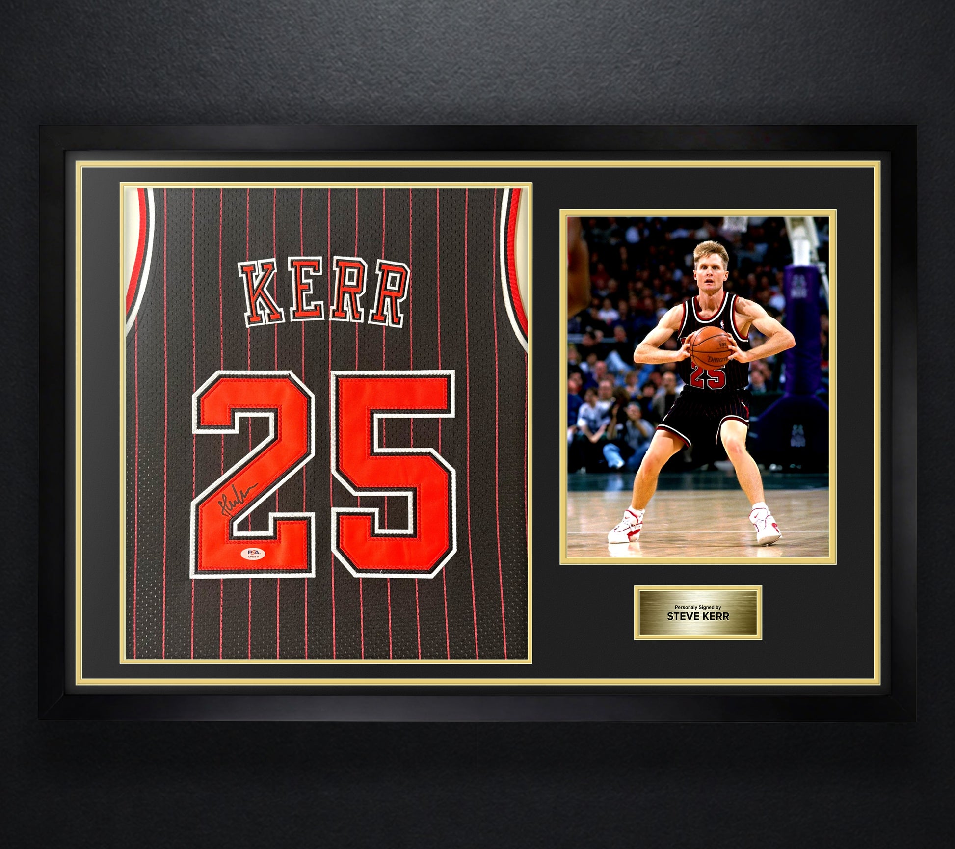 Steve Kerr Signed Chicago Bulls Mitchell & Ness Jersey Framed PSA COA - Photo of frame