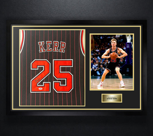 Steve Kerr Signed Chicago Bulls Mitchell & Ness Jersey Framed PSA COA - Photo of frame