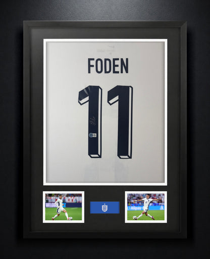 Phil Foden Signed England Jersey Framed Beckett COA - Photo of frame
