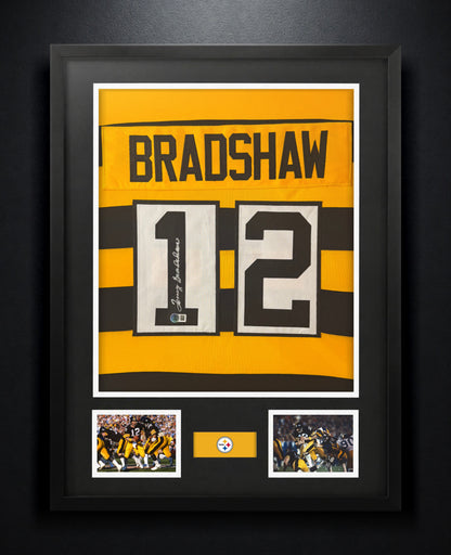 Terry Bradshaw Signed Pittsburgh Steelers Jersey Framed Beckett COA - Photo of frame