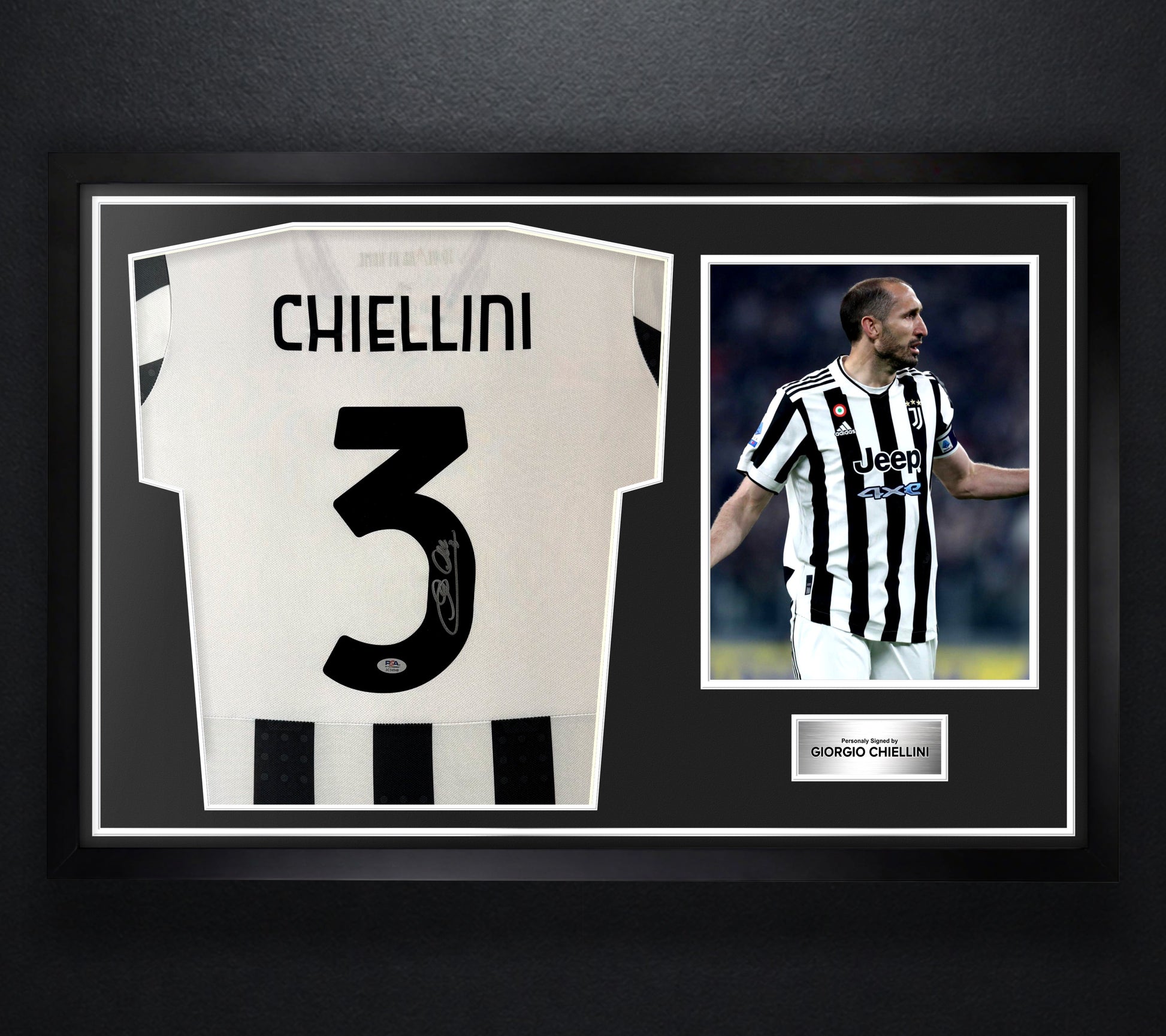 Giorgio Chiellini Signed Juventus Adidas Jersey Framed PSA COA - Photo of frame