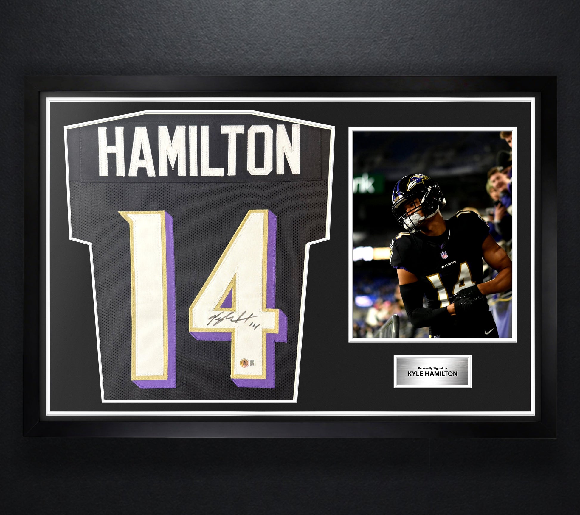 Kyle Hamilton Signed Baltimore Ravens Jersey Framed Beckett COA - Photo of frame