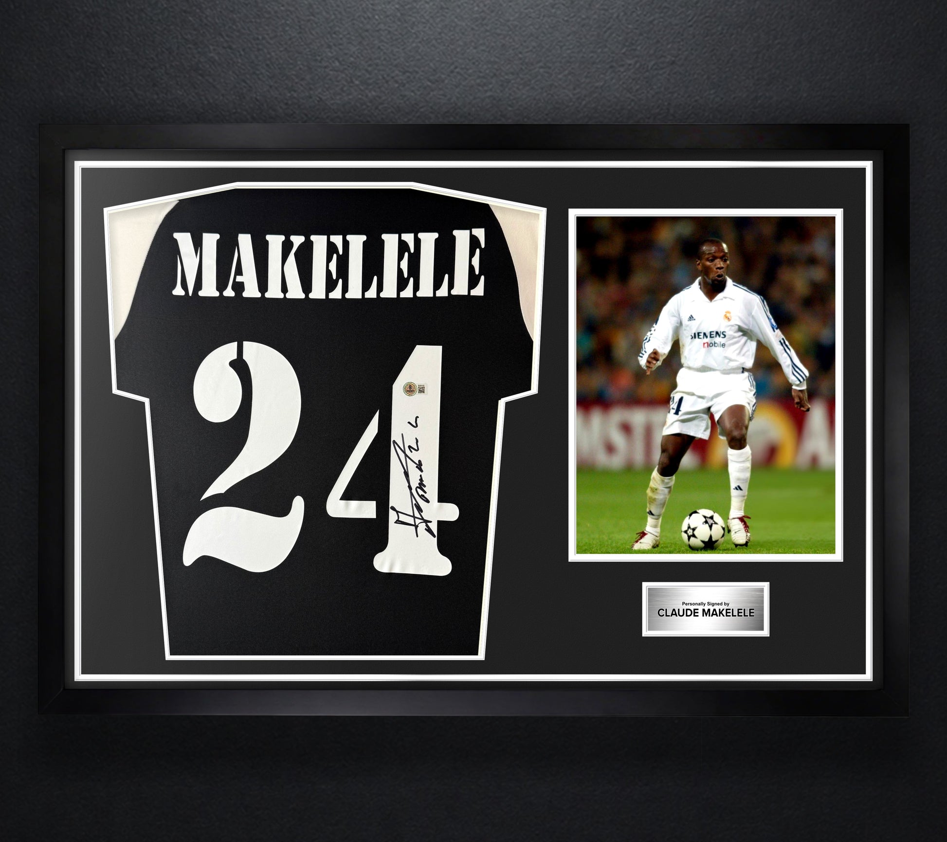 Claude Makelele Signed Real Madrid Adidas Jersey Framed Beckett COA - Photo of frame